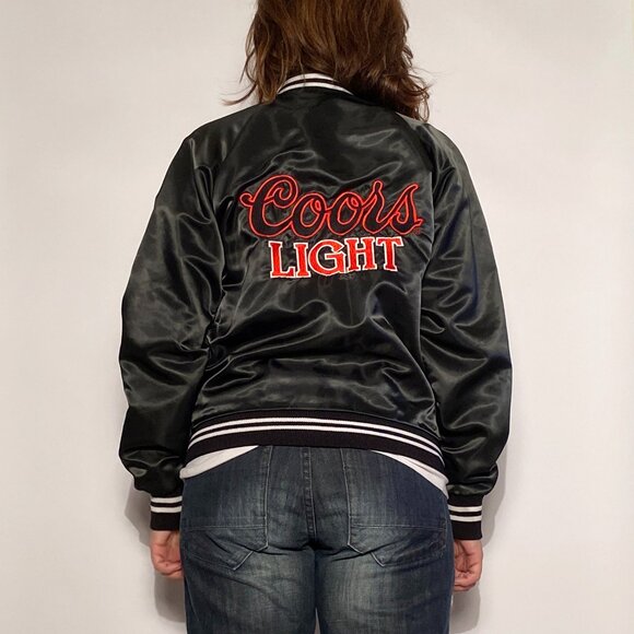 Vintage 1980s COORS LIGHT Beer Embroidered Satin Bomber Jacket! Small to Medium - Picture 3 of 14